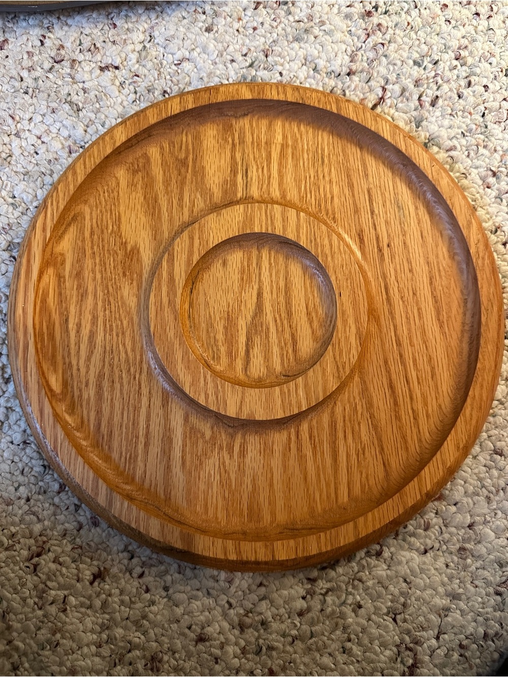 Hand-Carved Round Wooden Serving Tray - Honey Oak Tone